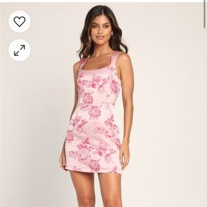 Lulus pink floral satin mini dress NWT